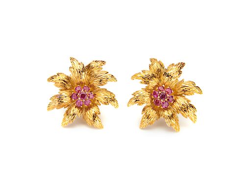 TIFFANY & CO. 18K Gold and Ruby Earrings