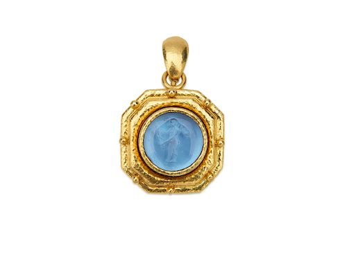 ELIZABETH LOCKE 18K Gold, Glass Intaglio, and Mother-of-Pearl Pendant/Brooch