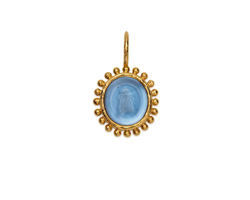 ELIZABETH LOCKE 18K Gold, Glass Intaglio, and Mother-of-Pearl Pendant