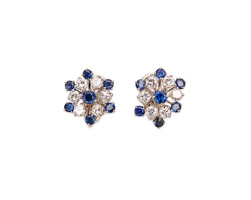 VAN CLEEF & ARPELS 18K Gold, Sapphire, and Diamond Earrings