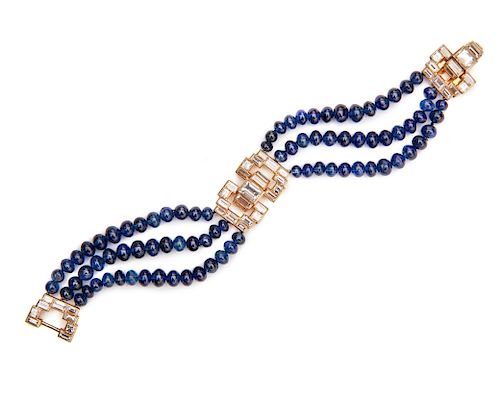 VAN CLEEF & ARPELS 18K Gold, Diamond, and Sapphire Bracelet