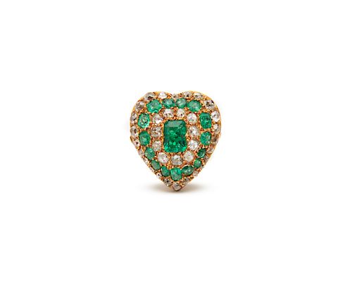 18K Gold, Emerald, and Diamond Ring