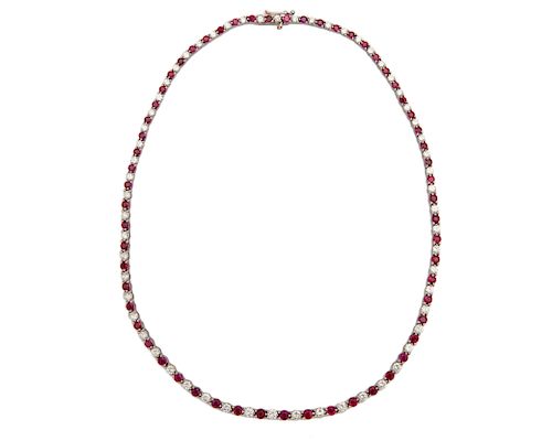TIFFANY & CO. Platinum, Diamond, and Ruby Line Necklace
