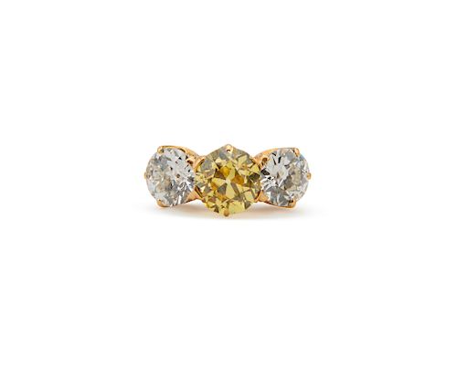TIFFANY & CO 18K Gold, Colored Diamond, and Diamond Ring