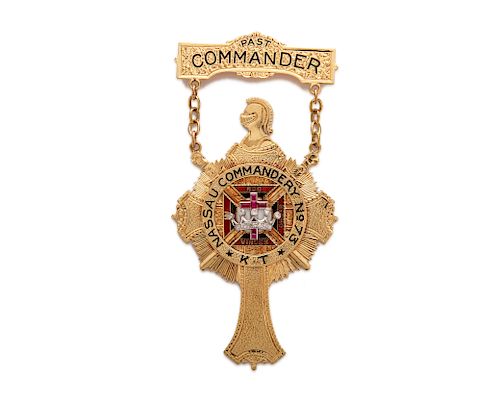 14K Gold, Diamond, Ruby, and Enamel Knights Templar Recognition Badge