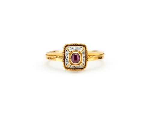 18K Gold, Ruby, and Enamel Ring