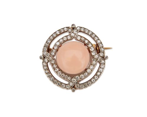 TIFFANY & CO. 14K Gold, Platinum, Diamond, and Coral Brooch