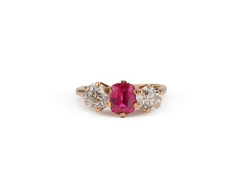 14K Gold, Ruby, and Diamond Ring