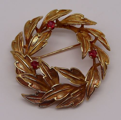 JEWELRY. Tiffany & Co. 18kt Gold and Ruby Brooch.