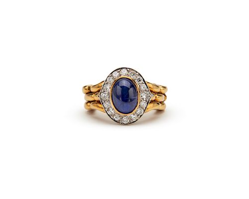 18K Gold, Sapphire, and Diamond Ring