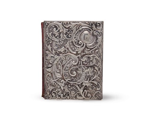 GORHAM Silver and Red Leather Desk Folio, retailed by Bailey, Banks & Biddle