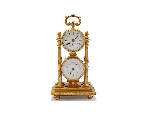 Neoclassical Style Gilt Bronze Desk Clock/Barometer