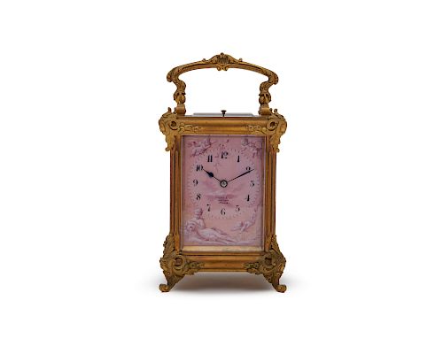 TIFFANY & CO. Gilt Bronze and Enamel Carriage Clock
