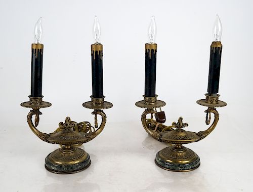 Pair of Aladdin Lamps on Marble Bases