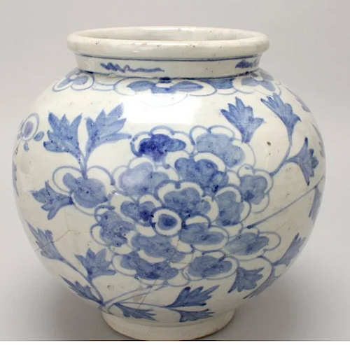 Korean Blue and White Peony Jar, Joseon Dynasty