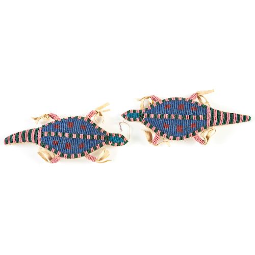 Pair of Sioux Beaded Hide Umbilical Fetishes 