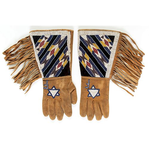 Northern Plains Monogrammed and Beaded Hide Gauntlets