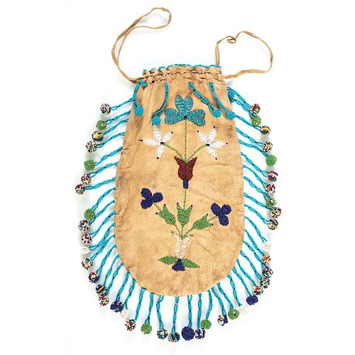 Santee Sioux Beaded Pouch, with American Flags