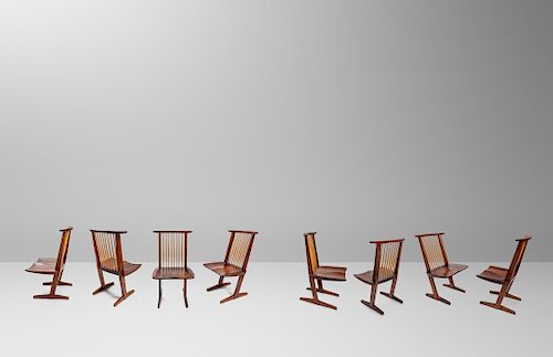 George Nakashima
(Japanese-American, 1905-1990)
Set of Eight Conoid Dining Chairs, 1976 and 1978