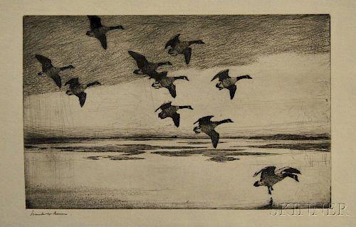 Frank Weston Benson (American, 1862-1951)      Geese Drifting Down