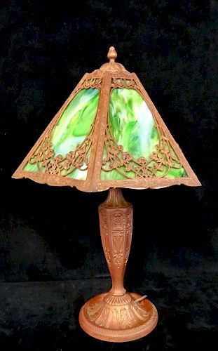 GREEN SLAG GLASS LAMP