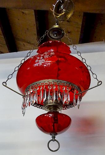 DECORATED FIXTURE WITH CRANBERRY SHADE
