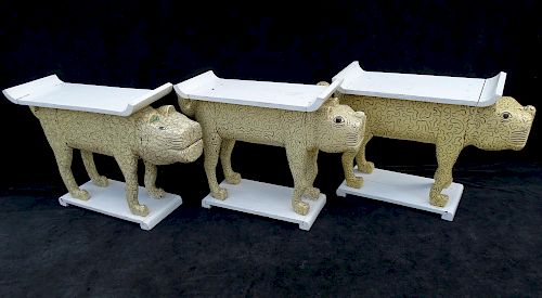 3 CARVED WOOD FOLK ART BENCHES 