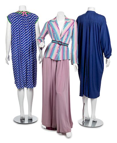 Two Geoffrey Beene Dresses and One Pant Ensemble, 1970s