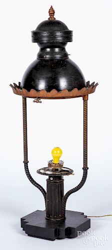 Painted tin and cast iron gas post lamp