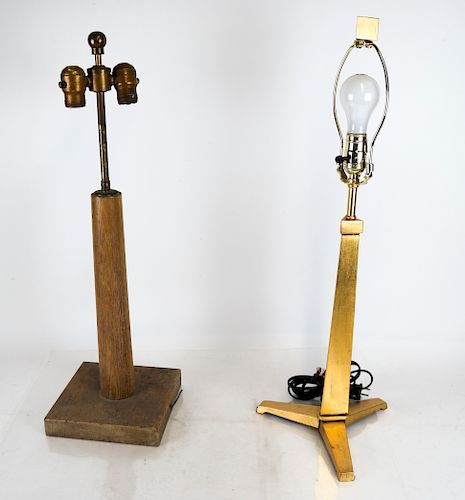 Two Danish-Style Lamps, Bronze & Wood