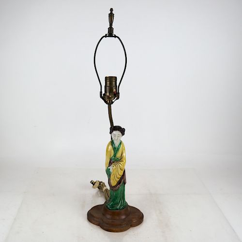 Chinese Multi-Glaze Ceramic Figural Lamp
