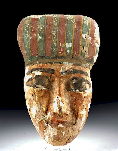 Egyptian Painted Gesso / Gilt Cedar Mummy Mask