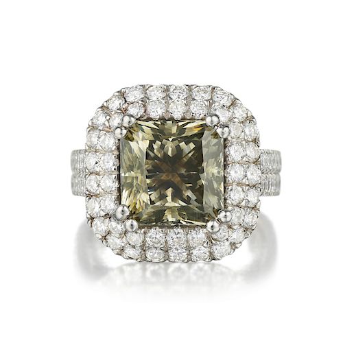 6.93-Carat Fancy Dark Greenish Gray Diamond Ring