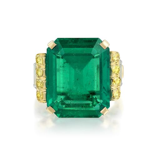 12.36-Carat Emerald and Diamond Ring