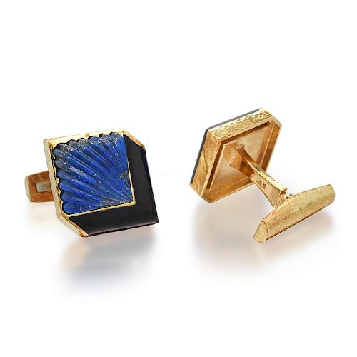 David Webb Lapis Lazuli and Enamel Hammered Gold Cufflinks