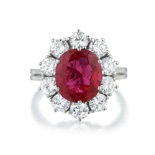 Burmese Unheated Ruby and Diamond Ring