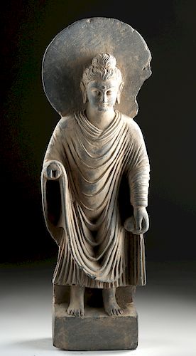 Tall Gandharan Schist Sculpture - Standing Buddha