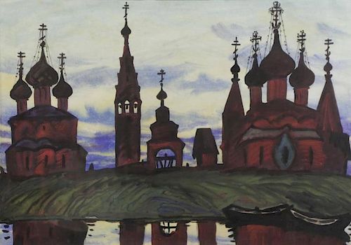 Unsigned Gouache on Paper. Russian Buildings.