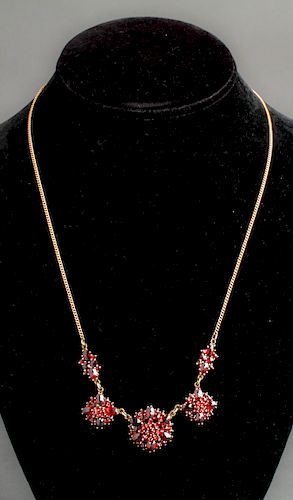 Sliver w Garnets on a 14K Gold Chain Necklace