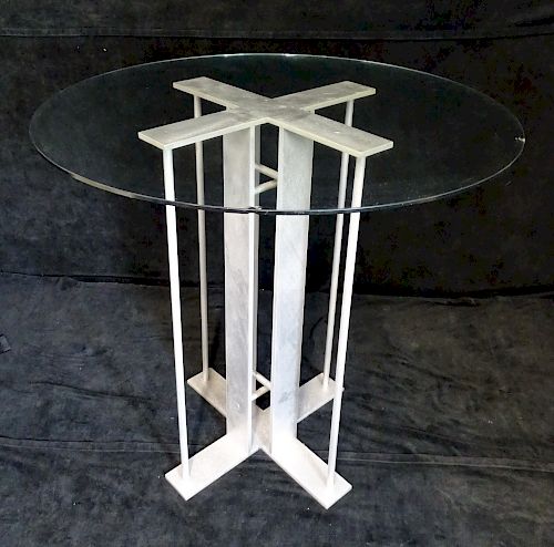 MID CENTURY BRUSHED STEEL BISTRO TABLE 