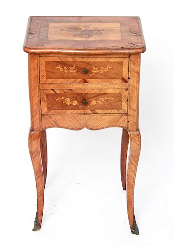 Continental Marquetry Two Drawer Side Table Stand