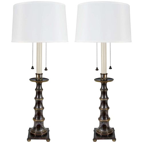 Stiffel Brass Faux Bamboo Table Lamps, Pair