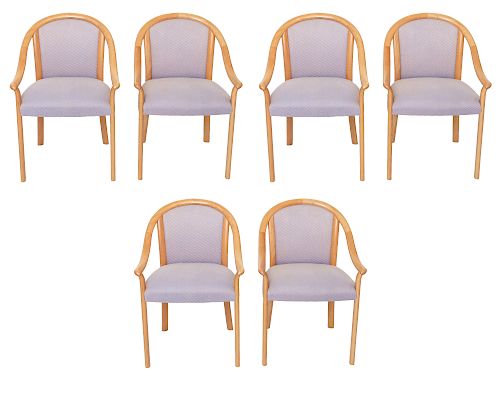 Modern Blonde Maple Lavender Seats Arm Chairs, 6