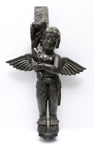 Continental Carved Wood Angel Sculpture Figure