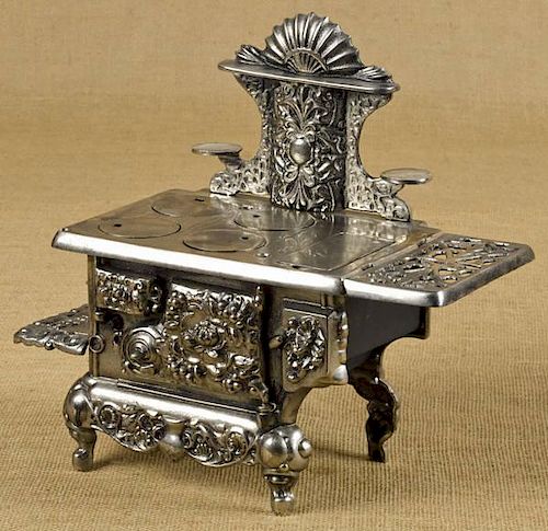 Ideal cast iron and nickel Sterling toy stove,