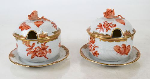 Pair of Herend Chinese Bouquet Jam Pots