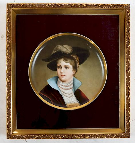 Framed Porcelain Plaque Charger: Female Portrait