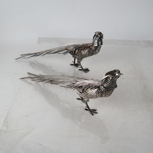 Pair Continental Silver Plate Pheasants