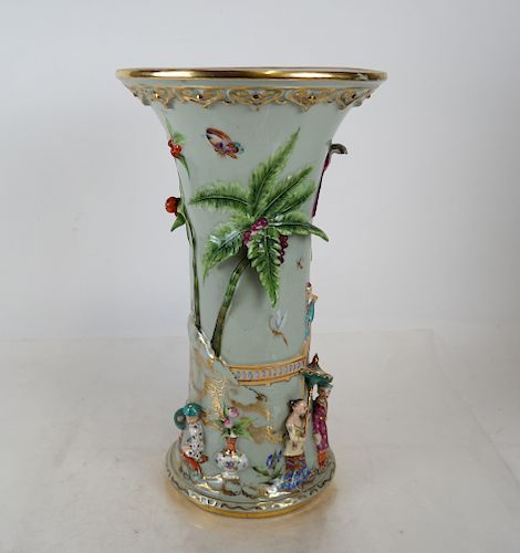 French Decorated Asian-Style Relief Vase