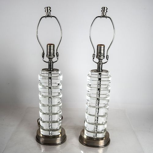Pair of Glass Column-Form Lamps